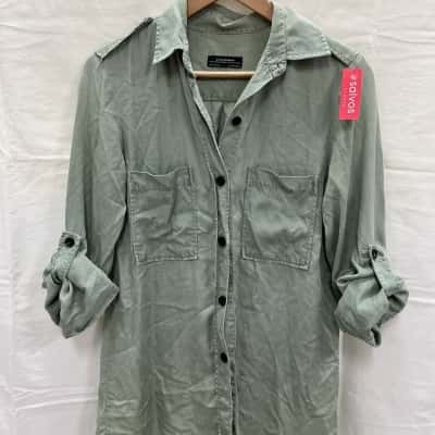 Zara Womens  Size S Button Up Top Sage Green 