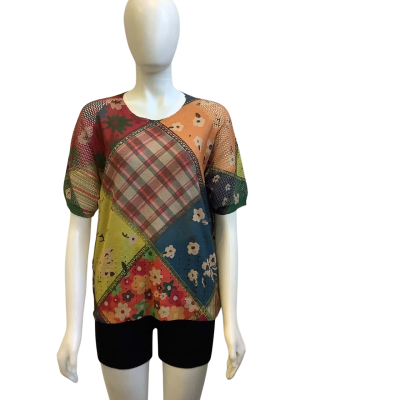SD Collections Womens Size 12 Linen Blend Knit Top Multicoloured