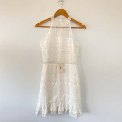 Two Sisters White Halter Neck Lace Mini Dress  Size 10 