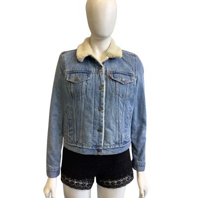 Levis Women's Label Size S Fleece Lined Denim Jacket Blue 