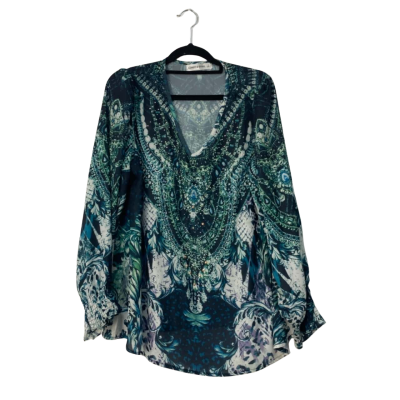Cindy & Sami Womens Jeweled Top Size 14 Blue / Green 