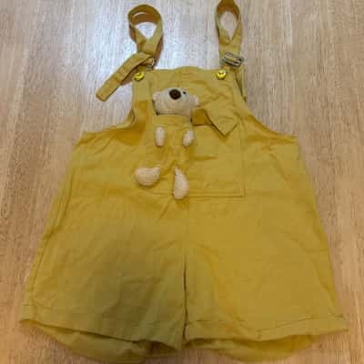 Kids Yellow Teddy Bear Dungaree Playsuit - Size 150