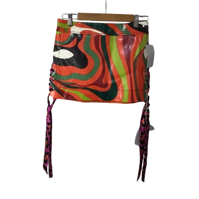 Emilio Pucci Womens UK Size 6 Multicoloured Abstract Pattern Faux Leather Mini Skirt (new)