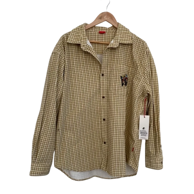 Worship Mens  Size L Long Sleeve Shirt Brown / Gingham / Mustard / White 