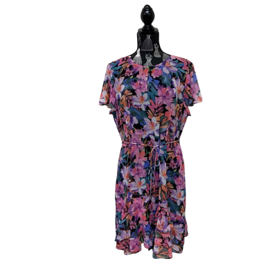 Portmans Womens  Size 16 Cocktail Dress Black/ Floral/Pink  BNWT