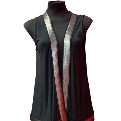 Liz Jordan Womens  Size S Black  Open Vest with  Grey Sequin Polyester Trim