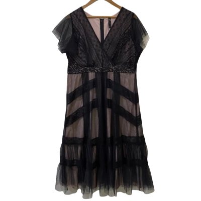 TS Size 12 Black/Pink/Lace Cocktail Dress