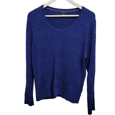 Tommy Hilfiger Womens  Size XL Blue Cable Knit Crew Neck Sweater 
