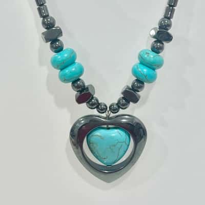 Hematite Turqoise Jadett Love Heart Detail