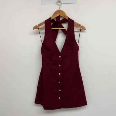 Perfect Stranger Burgundy Halter Suiting Vest Mini Dress  Size 10