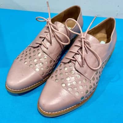 BNWT Leather Pink Silver Detail Lace Ups Size 37 RRP $159.95