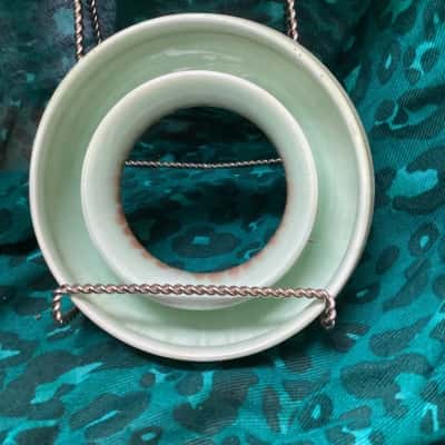 Vintage Art Deco Stoneware Round Trough Flower Vase