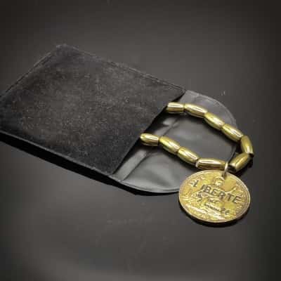 Gold Plated Elasticated Bracelet With Liberte Coin By Cat Hammill