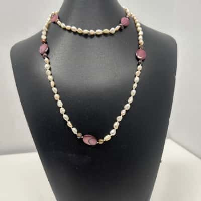 Pearl  Womens Beaded Necklace with Purple Accent Beads