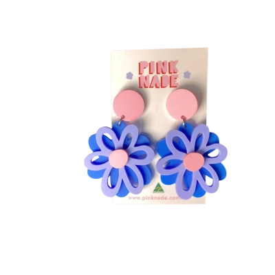 NEW -  Pink Nade Hypo-Allergenic Stainless Steel Earrings Blue / Pink  