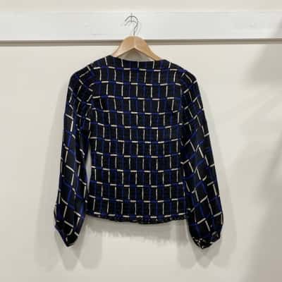 Veronica Maine Womens  Size 6 Long Sleeve Top Black  / Blue / Cream 