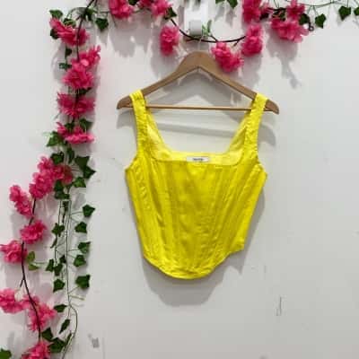 Aureta Womens  Size S Cropped Top/ Corset Yellow 