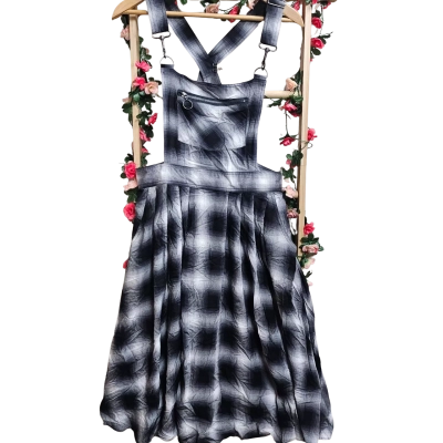 Womens Hell Bunny Grey Tartan Pinafore Dress Size L BNWT