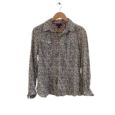 Tommy Hilfiger Womens  Size M Button Up Top / Long Sleeve Top Blue / Floral / Maroon / White 