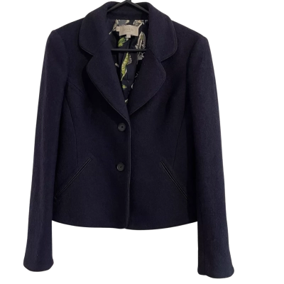 Hobbs Womens  Size UK 10 Cropped Jacket Wool Blend Navy Blue 