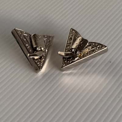 Pair Western Silver Cowboy Boot Collar Tips with Crystal Accents