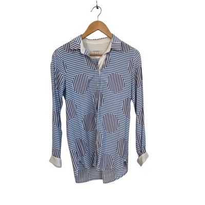 Trenery Womens  Size XS Button Up Top / Long Sleeve Top Blue / Navy Blue / Striped / White 