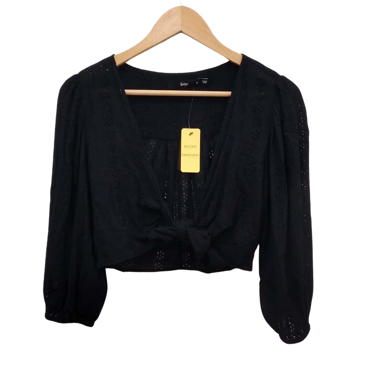 RRP 59 SPORTSGIRL Womens 6 Black Crop Tie Top (04, 907)(s)