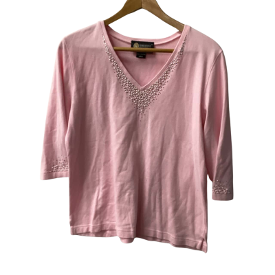 Christine Alexander   Size L 3/4 Sleeve Top Pink  (i)