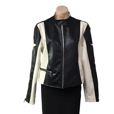Stoosh Womens Size M Black / White Star Zip Front Racing Jacket