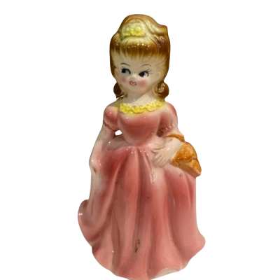 Vintage Girl Leather In A Pink Dress Figurine 