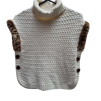 ASPEN KIDS Girls Years 7-8 Cream Knit Poncho with Fur Trim