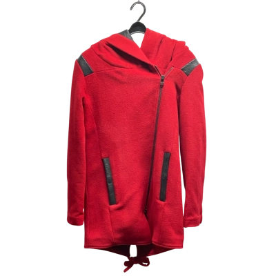Women’s Leather and Wool Winter Coat Black/Red With Hoodie BNWT