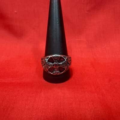 Mens Silver Signet Ring With A Celtic Cross Design Flanked By Trinity Knots 