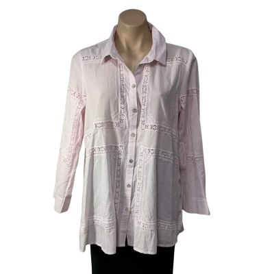 Blue Illusion Womens Size S Pale Pink / Embroidered Lace Trim Long Sleeve Shirt