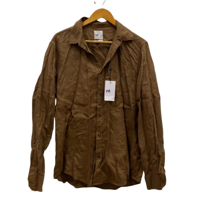 Yd. Mens Size L Long Sleeve Linen Shirt Brown RRP$10