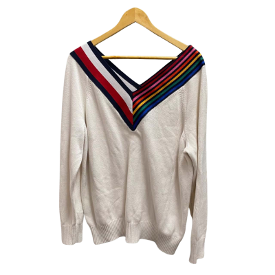 Tommy Hilfiger Womens  Size XL V-Neck Jumper Cream / Multicoloured 