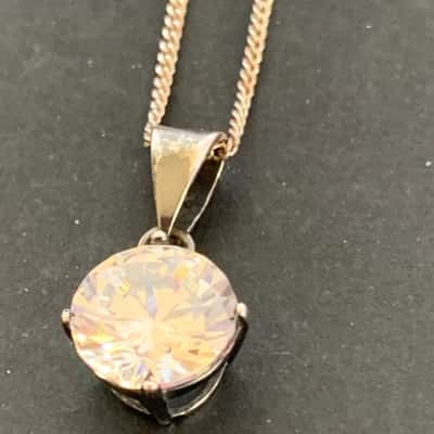 Sterling Silver & Cubic Zirconia Solitaire Pendant Necklace