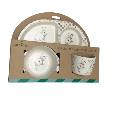 Crofton 3 Piece Children’s Bunny Rabbit Dinner Set - Brand New
