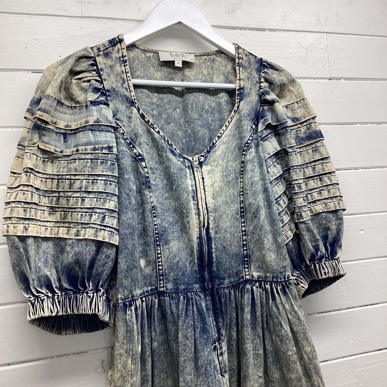 Sea New York Size 4 Blue Washed-Denim-look Dress(s)