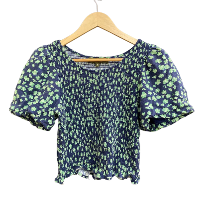 Princess Highway Womens Size 10 Puffed Sleeve Top Floral / Green / Navy Blue 