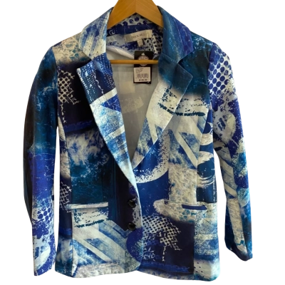 Grace Hill Womens  Size 10 Blazer Blue / Pattern 