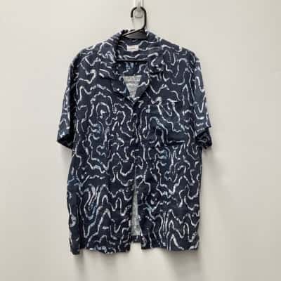Jag Mens  Size L Short Sleeve Shirt Blue / Pattern / White 