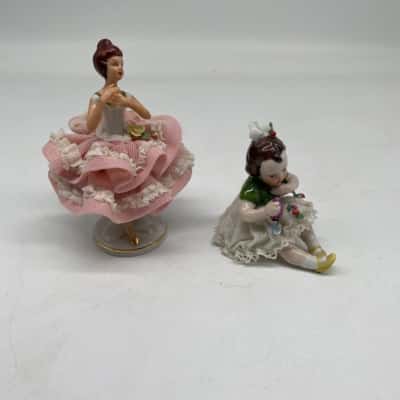 Antique Vintage Dresden Germany Lace Porcelain Figurine 