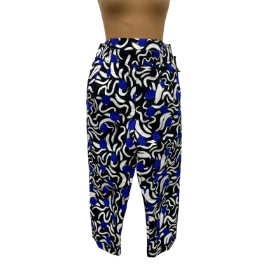 Womens Gorman Printed Cotton Pants Size 10 Black/White/Cobalt