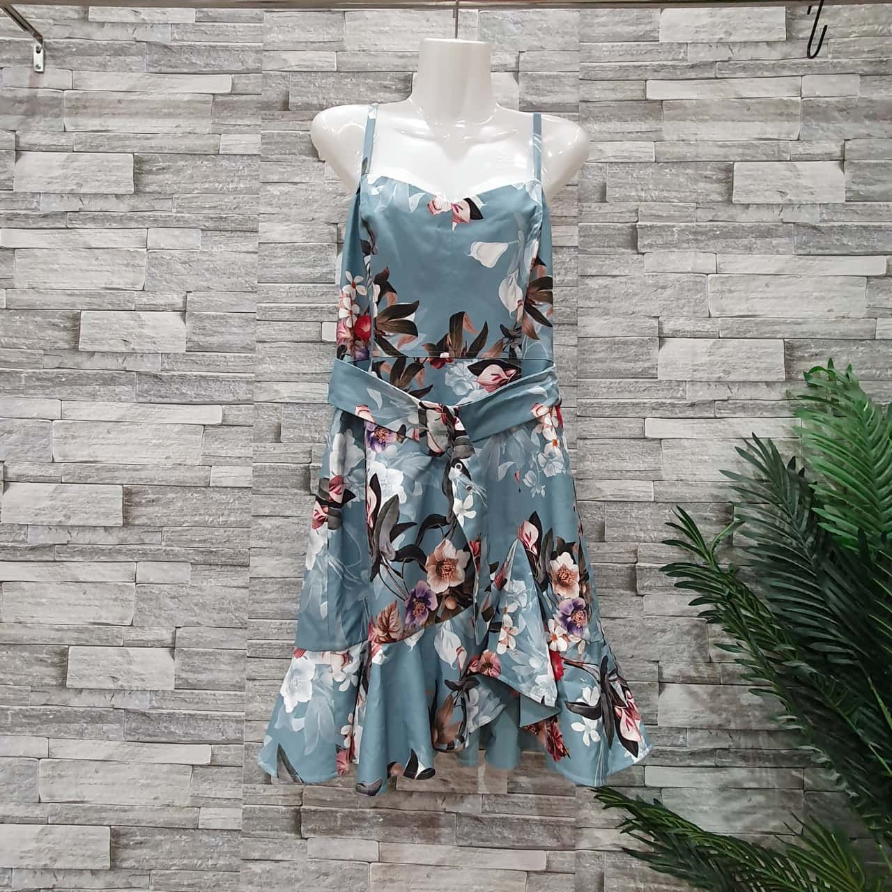 Portmans Singnature Womens Size 14 Mini Dress Florida Floral Aqua(s)