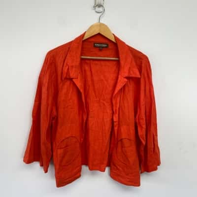 Kokomarina By Antoine Coelenbier Orange Linen Open Front Cardigan Size XL 