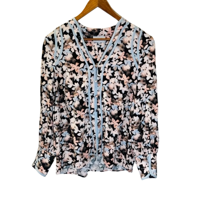 PIPER Size 10 Long Sleeve Linen Blend Shirt Floral 