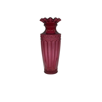 Ruffle Edge Cranberry Glass Vase