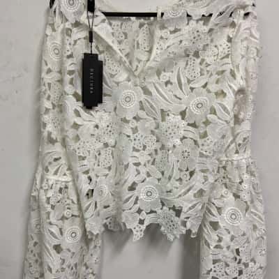 Decijuba Womens  Size 12 Floral Top White 