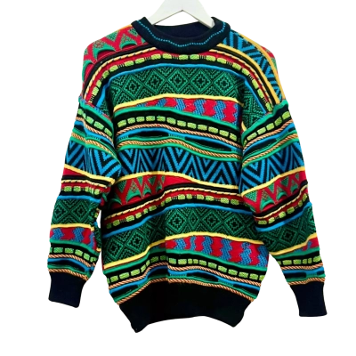 Vintage Toorallie PURE MERINO WOOL 3D Textured Multi-Coloured Jumper Size 4 